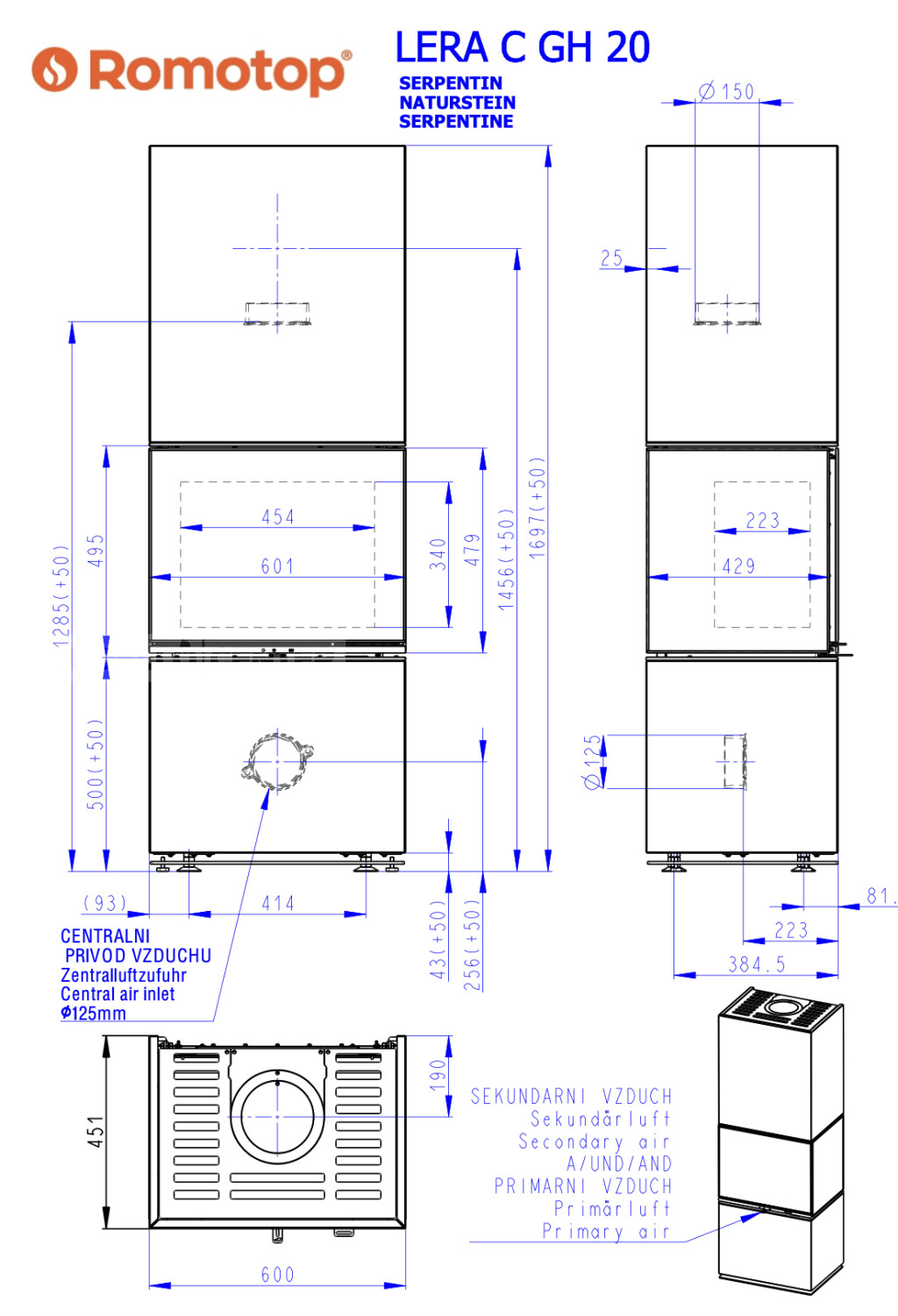 Romotop LERA C GH 3 oldalas Design kandalló