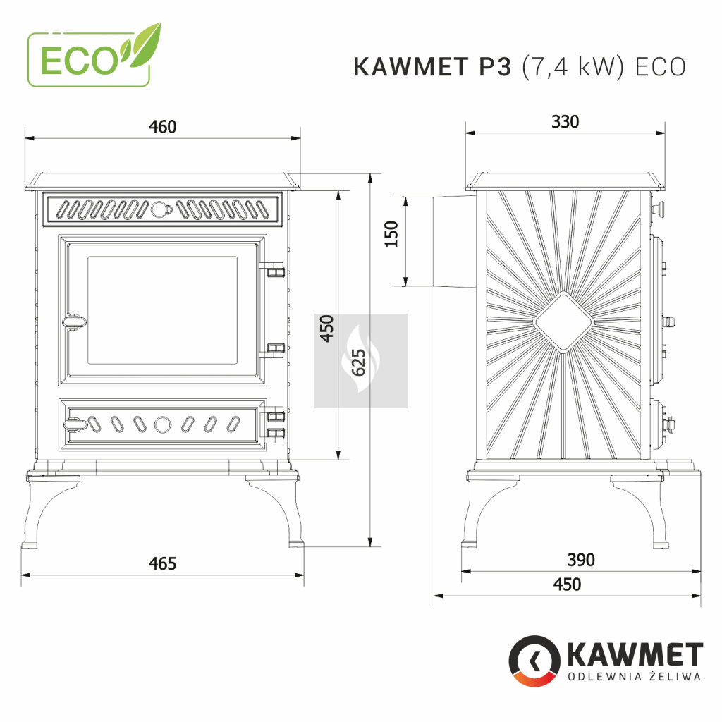 KAWMET P3 (7,4 kW) ECO öntvény kandallókályha